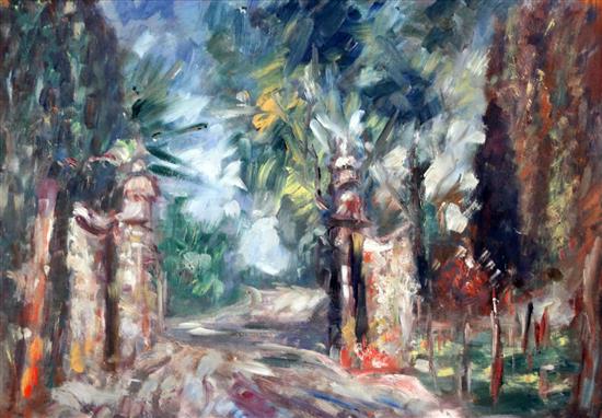 Janus Halapy (Hungarian, 1893-1961) Entrance to a park, 16.5 x 24in.